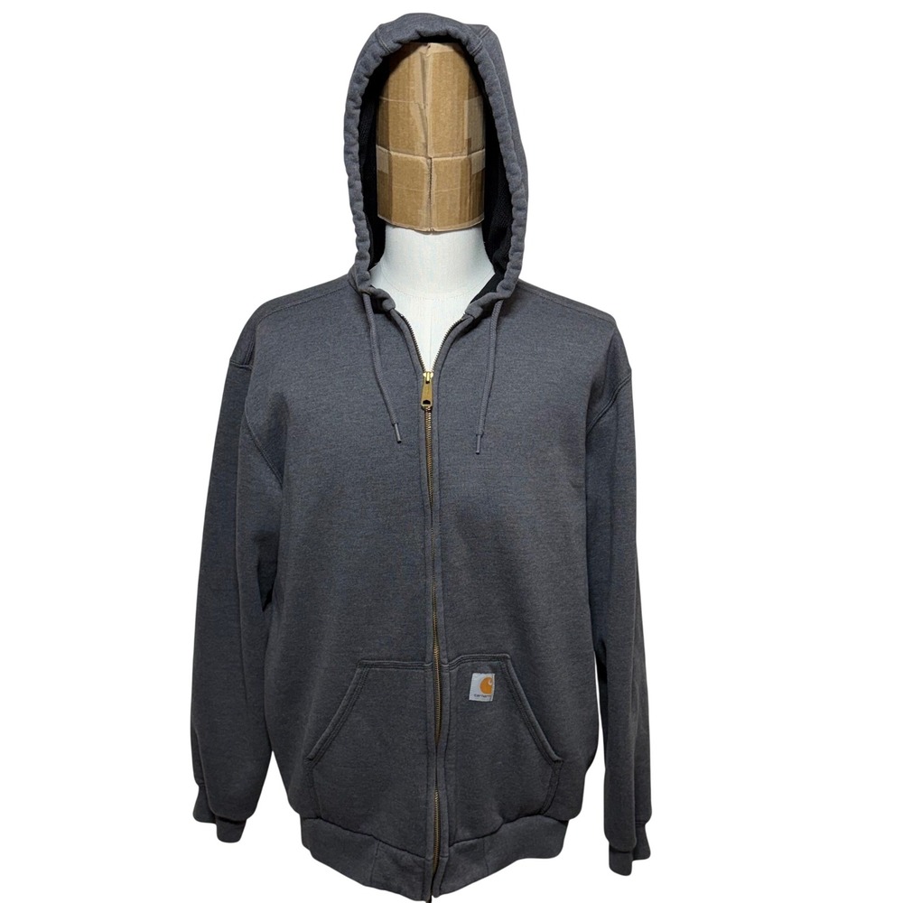 Carhartt Hoodie Mens Large Tall Gray Full Zip Rain Defender Thermal Sweatshirt